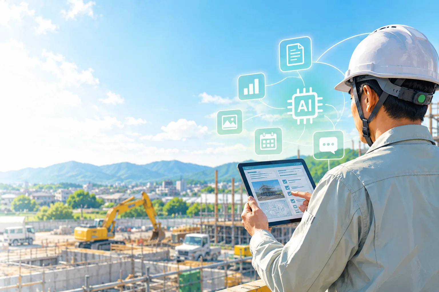 建設現場でAIやWebを活用する業務改善イメージ